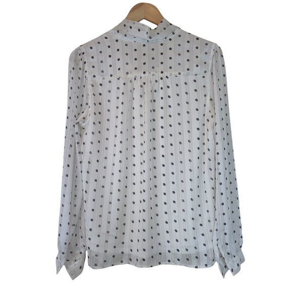 Vintage 70s Polka Dot Striped  Neck Tie Blouse Sheer Secretary Top - Picture 6 of 13